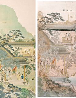 Chinese Painting and Silk Brocade- Literati Garden Gathering