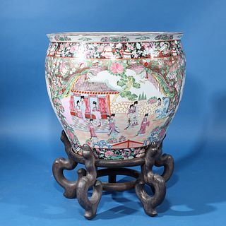 Large Chinese Famille Rose Enameled Porcelain Fishbowl