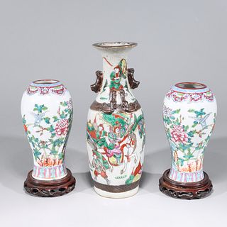 Group of Three Chinese Famille Rose Enameled Porcelain Vases