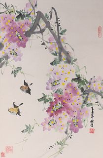 Chinese Ink & Color on Paper Painting mounted as Scroll