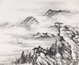 Chinese Ink on Paper - Lake Scene