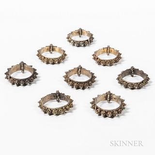 Eight Sumatran Silver and Gold Wash Bracelets