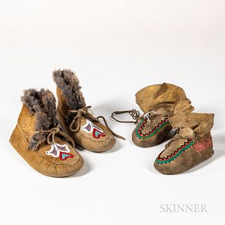 Two Pairs of Soft Hide Child's Moccasins