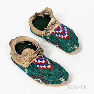 Pair of Central Plains Beaded Moccasins and Matching Leggings