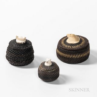 Three Eskimo Baleen-lidded Baskets