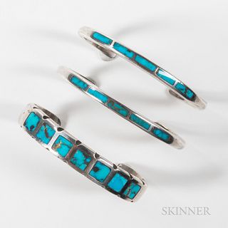 Three Zuni Silver and Turquoise Bracelets