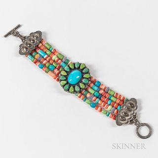 Don Lucas Multi-strand Silver and Turquoise Bracelet