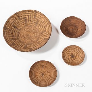 Four Pima Coiled Basketry Trays
