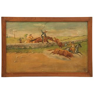 ERNESTO ICAZA MEXICO 1866-1935 PERSIGUIENDO AL TORO Oil on canvas Signed Icaza 1921 Conservation details 22.8 x 36.6" (58 x 93 cm) | ERNESTO ICAZA MÉX
