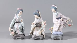 Group of Three Lladro Porcelain Geisha Figures