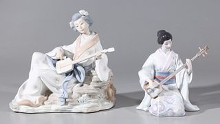 Two Lladro Shamishen Player Porcelain Figures