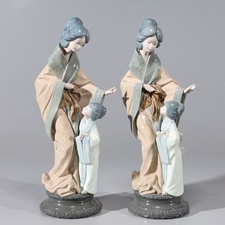Pair of Nao by Lladro Japanese Woman and Child Figures