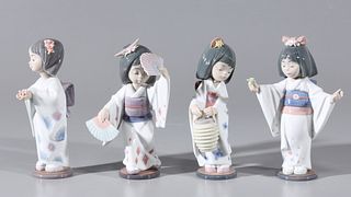 Four Lladro Porcelain Geisha Girl Figures