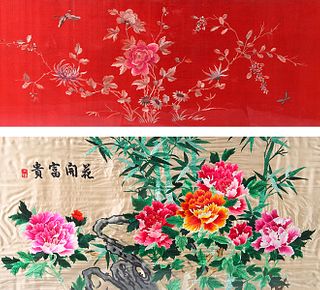 Two Large Framed Chinese Embroideries