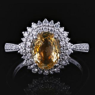 Yellow Sapphire & Diamond Platinum Ring