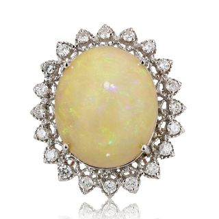 Opal & Diamond 14K White Gold Ring