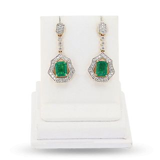 Emerald & Diamond 18K Yellow Gold Earrings