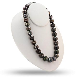 Black Cultured Tahitian Pearl 14K White Gold Necklace