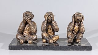 Three Bronze Monkey Statues