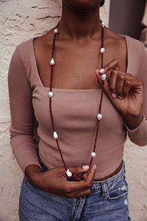 Garnet Pearl Long Necklace