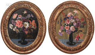 Charles Daniel Ward (British, 1872-c. 1935), Pair of Oval Floral Still Life Paintings.