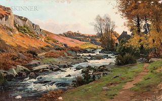 Charles A. Hallé (French, 19th Century), Country Landscape with Stream. 