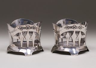 Pair German Art Nouveau Pewter Champagne Vases c1905