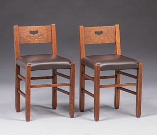 Pair Stickley Brothers Heart Cutout Side Chairs c1905