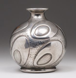 Italian Art Deco Hammered Pewter Vase c1920s
