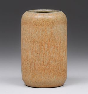 Marbehead Pottery Speckled Matte Brown Cylinder Vase c1910s