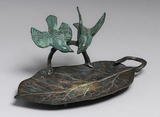 McClelland Barclay - Chicago Bronze Love Birds Leaf Tray c1930s