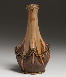 Denbac Pottery French #295 Brass Overlay Vase c1910s
