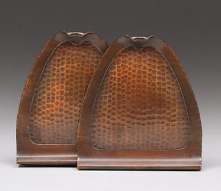 Craftsman Studios - Los Angeles Hammered Copper Bookends c1920s