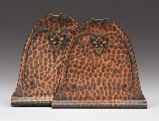 Early Craftsman Studios Hammered Copper Bookends c1920