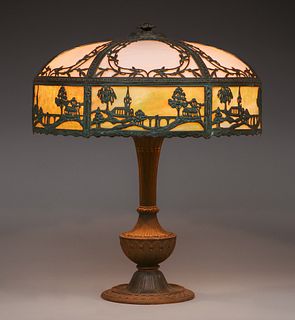 Arts & Crafts Period Overlay Lamp c1920