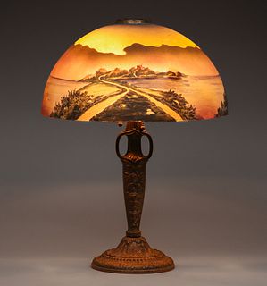Arts & Crafts Period Reverse Painted Lamp c1920