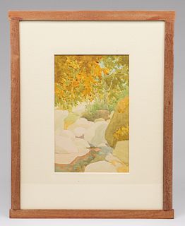 Erwin Winterhalder Watercolor Babbling Brook in the Fall