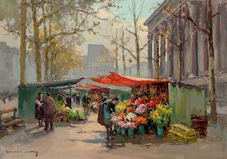 Edouard-Léon Cortès (French, 1882-1969) Flower Market at La Madeleine, circa