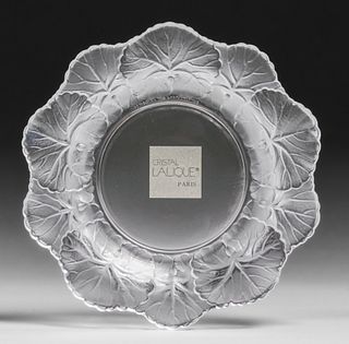 Lalique Etched Frosted Leaves Glass Tray