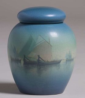 Rookwood Carl Schmidt Marine Scenic Vellum Covered Vase 1922