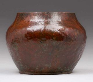 Dirk van Erp Hammered Copper Red Warty Vase c1913-1914