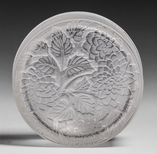 Lalique Art Glass Covered Powder Box Leaves c1920s