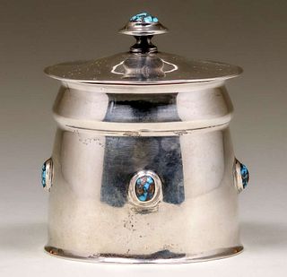 Liberty & Co Silver Turquoise Cabochon Cymric Tea Caddy