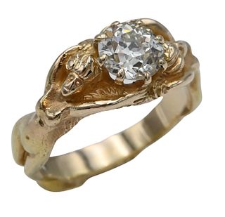 14 Karat Yellow Gold Ring, set with 1.98 carat diamond.