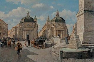 Giuseppe de Winter (Italian, 19th Century-) Roma, Turisti a Piazza del Popolo