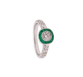 1.02 Ctw in diamonds & emeralds Art-Deco Revival 18kt  ring
