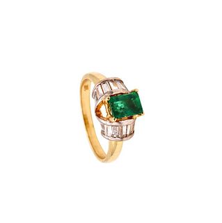 1.15 Cts in Colombian emerald & diamonds 14k Gold Ring