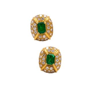 4.34 Ctw Emeralds & diamonds Earrings