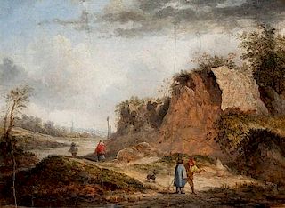Thomas van Apshoven (Flemish, 1622-1664) Rocky Landscape with Travelers on a
