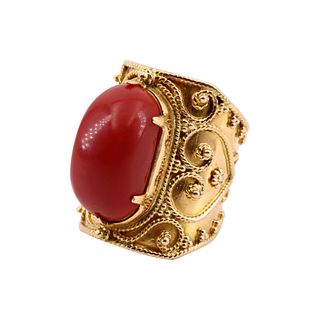 Solid 22k gold & Natural oxblood red Aka coral Ring